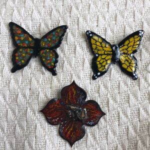 Butterfly Flower Resin Brooch Pin Set of 3